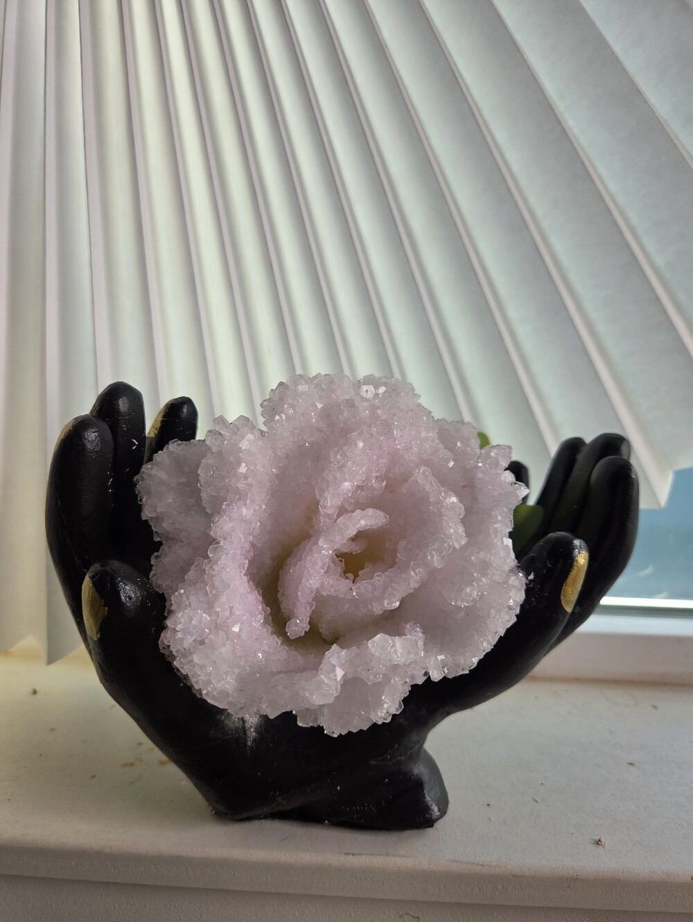 Buy Now Hand Made Decorative Pink Crystalized Rose in Black Hand Display -